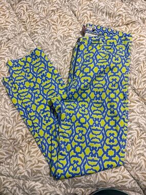 Gretchen Scott Designs Blue and Lime Geometric Print Pants